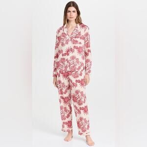 Desmond & Dempsey Long PJ Set Cactus Flower Print Red